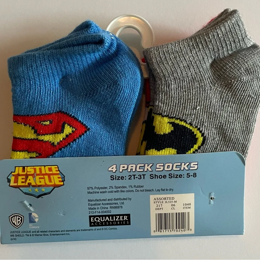 Justice League 4 Pack of Socks 2T-3T NWT